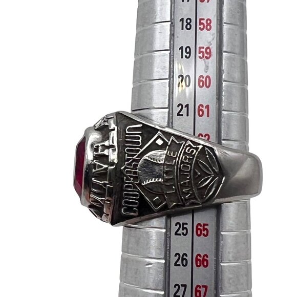 AYB Hall Of Fame Little Majors Cooperstown Ring Red Stone Silver Tone Sz 10 LOOK - Picture 10 of 13